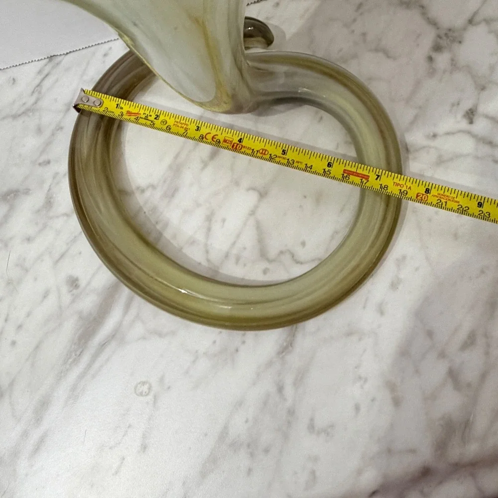 Vintage Murano Style Hand-Blown‎ Art Glass Vase Yellow White Swirl Pattern